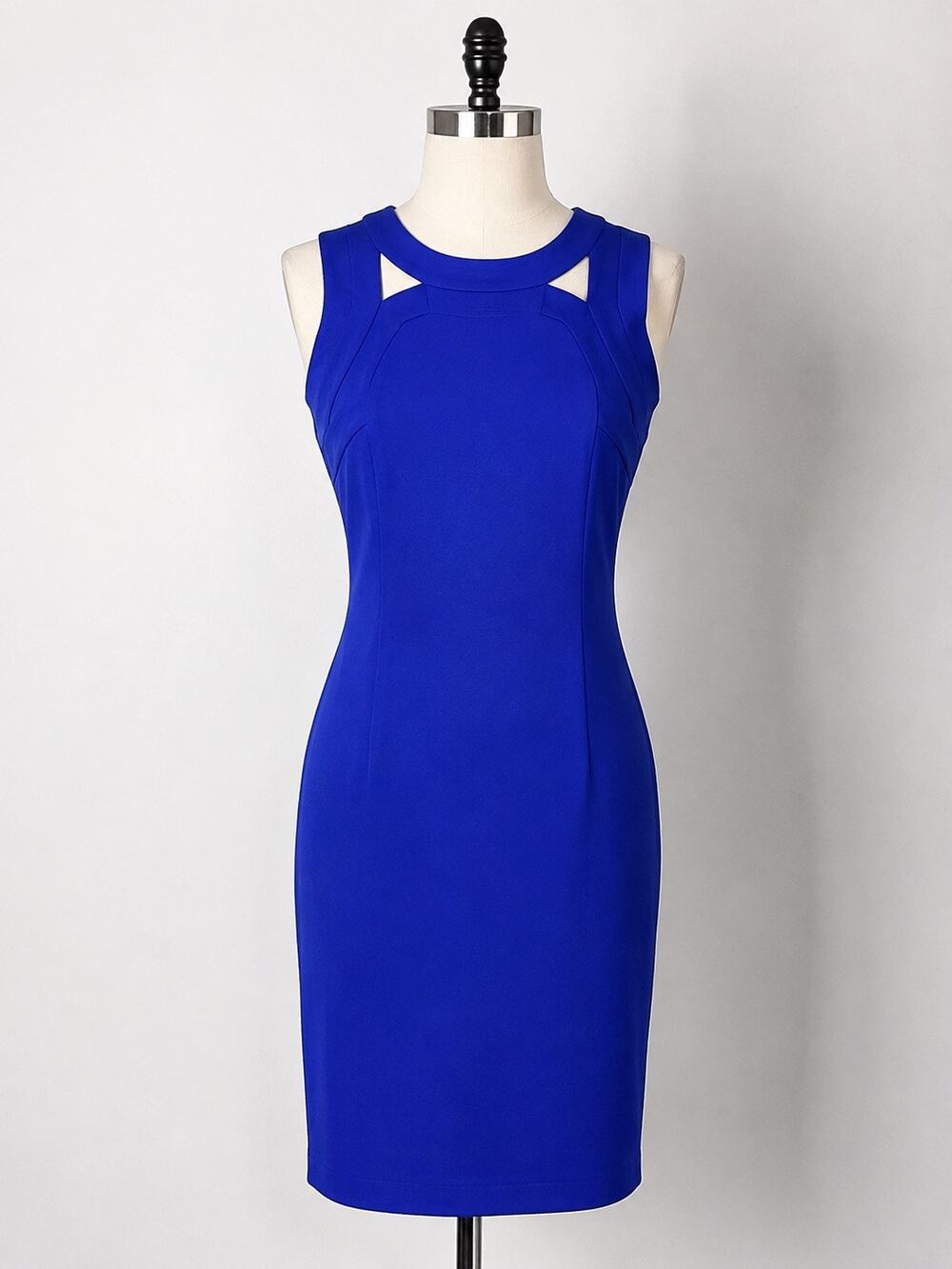 Calvin Klein Women’s Cobalt Blue Sheath Dress Cutout Neck Size 8 Career Office